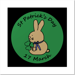 Bunny Rabbit and Shamrock St Patricks Day Posters and Art